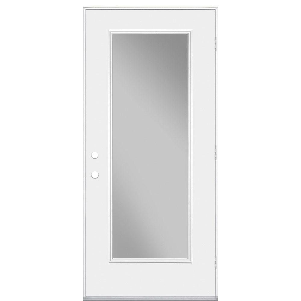 Masonite 32 In X 80 Full Lite Left Hand Outswing Primed Smooth Full Lite Left Hand Outswing Primed Smooth Impact Fiberglass Prehung Front Door No Brickmold