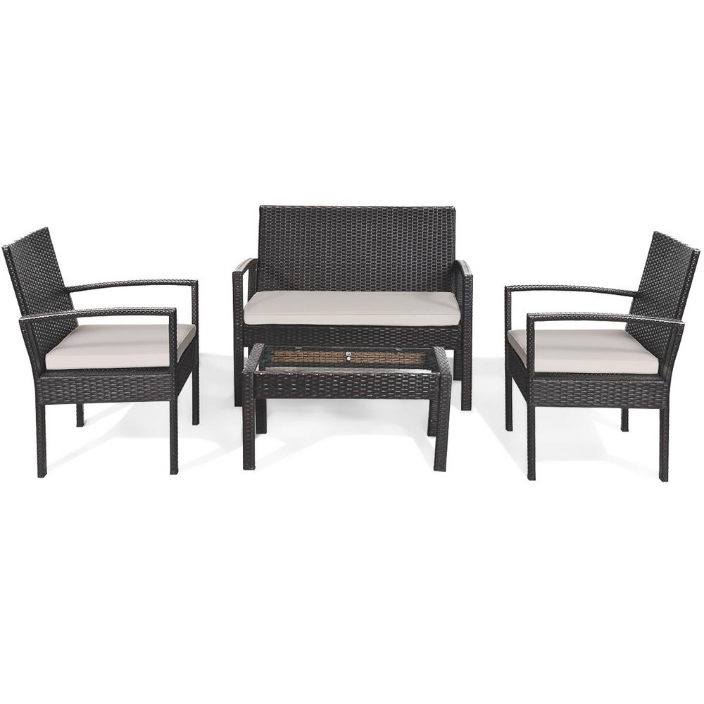 Costway 4 Piece Patio Furniture Conversation Sofa Set Coffee Table Steel Frame Garden Deck In Black Hw55457bk The Home Depot