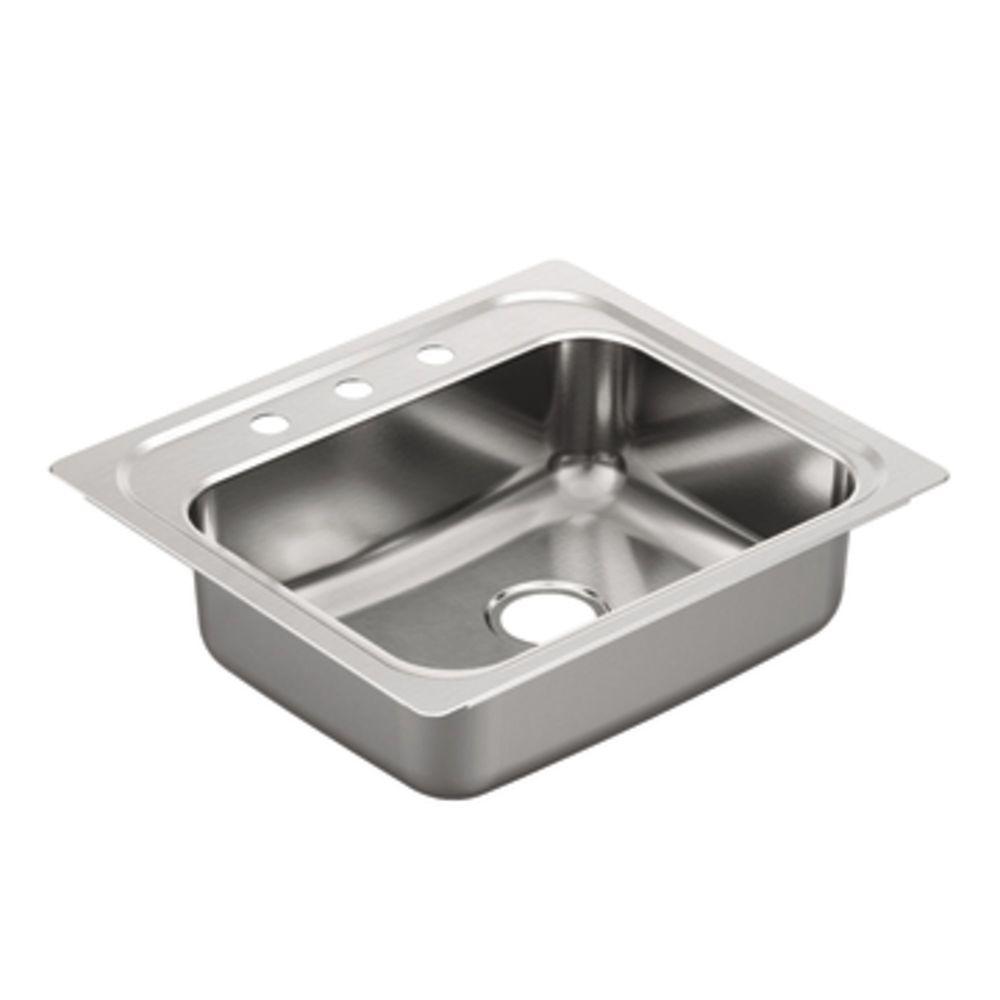 MOEN 2000 Series Drop In Stainless Steel 25 In 3 Hole Single Bowl   Matte Finish Moen Drop In Kitchen Sinks G201963 64 1000 