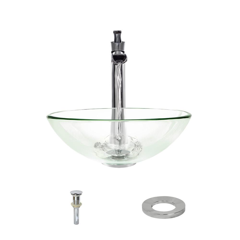 MR Direct Glass Vessel Sink in Crystal with 731 Faucet and PopUp Drain