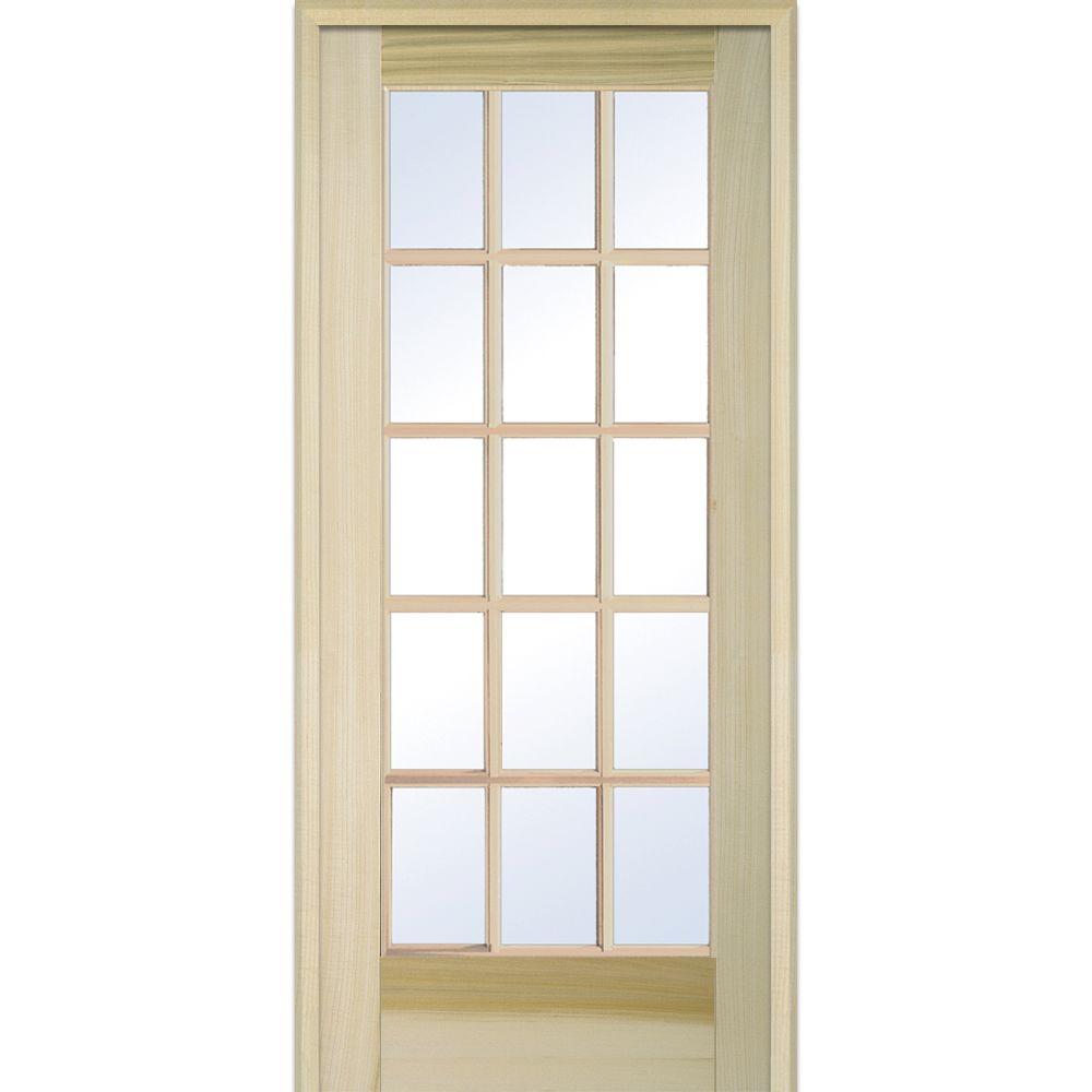 Mmi Door 30 In X 80 In Right Handed Unfinished Poplar Wood Clear Glass 15 Lite True Divided Single Prehung Interior Door