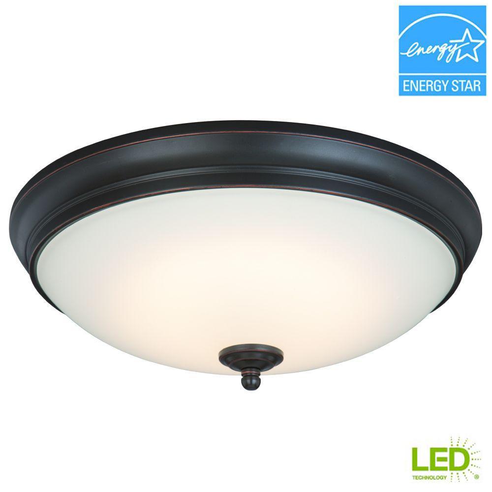 Rustic Flush Mount Lights Lighting The Home Depot 60 Watt Equivalent Oil Rubbed Bronze Integrated Led Flushmount With White