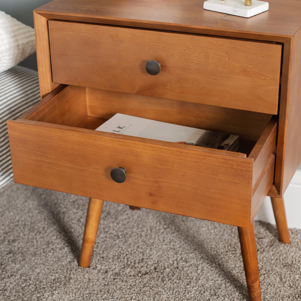 Walker Edison Furniture Company Mid Century 2 Drawer Solid Wood Caramel Nightstand 2 Pack Hd8275 The Home Depot