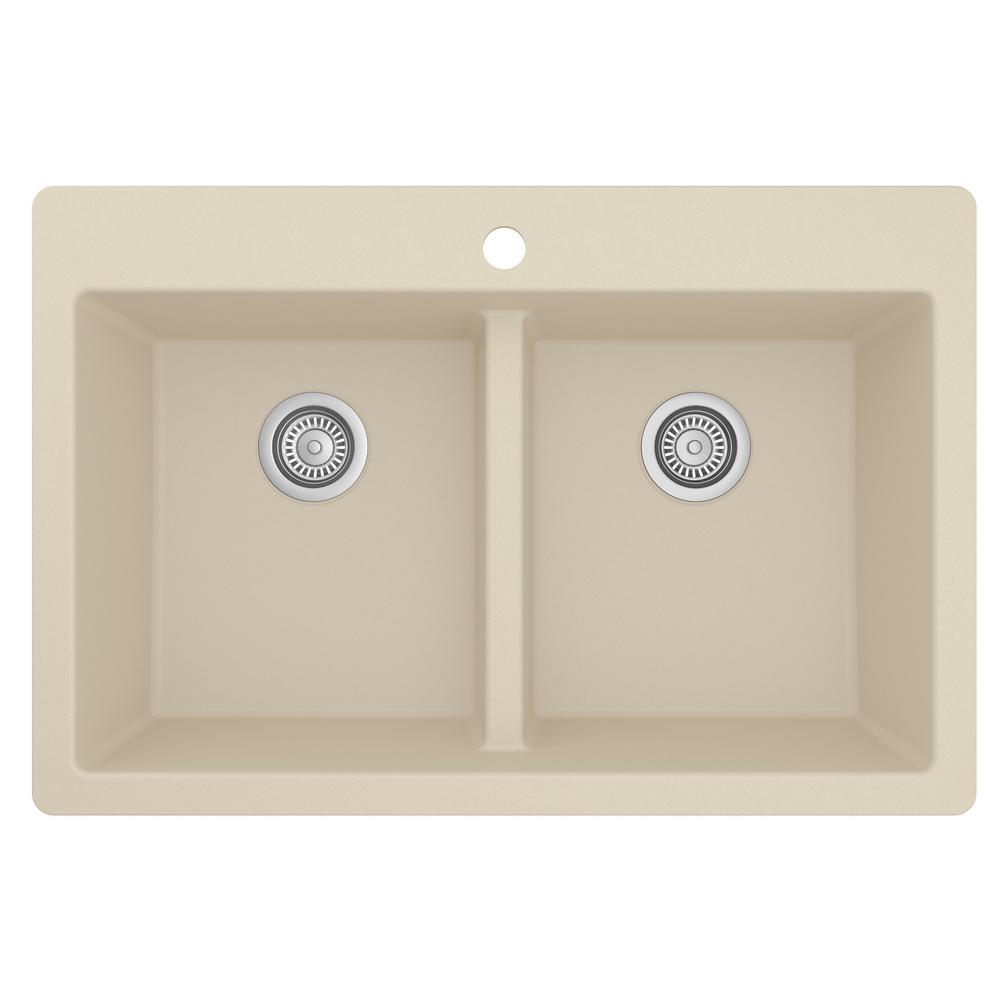 Karran Bisque Quartz 33 in. 50/50 Double Bowl Composite Dropin Kitchen