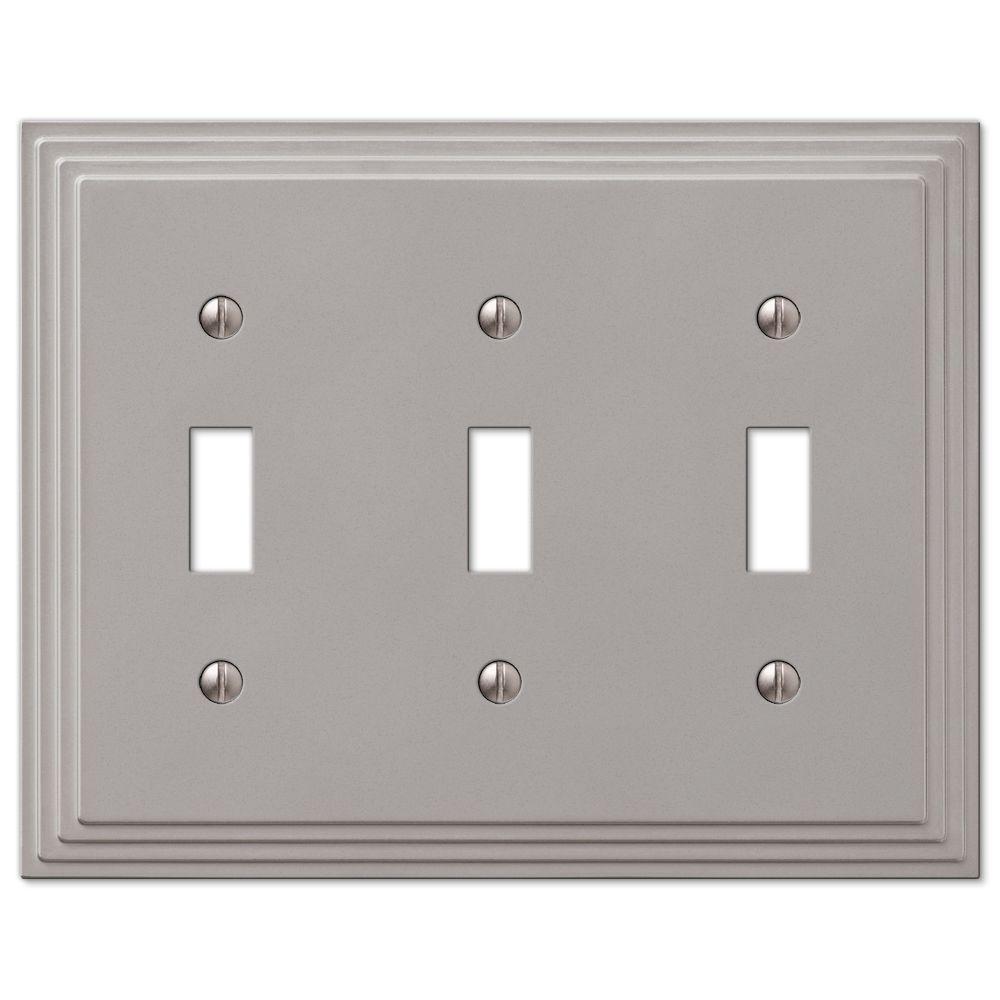 Tiered 3 Toggle Wall Plate Satin Nickel Cast Tiered 3 Toggle Wall Plate Satin Nickel Cast