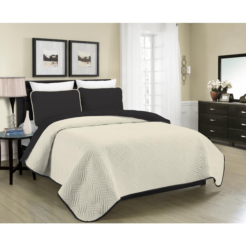 Morgan Home Austin 4 Piece Black Cream King Quilt Set M575341