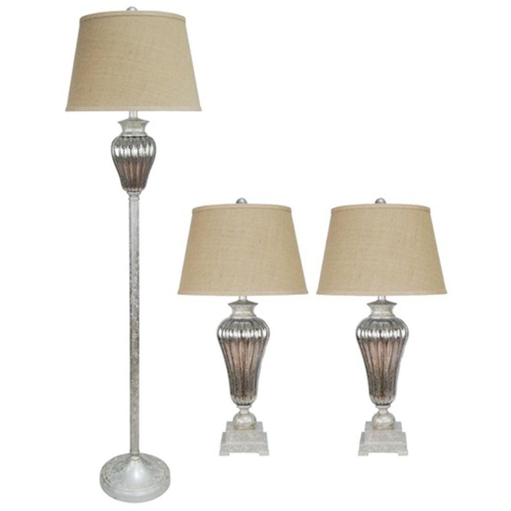 Fangio Lighting 32.5 in. 3Piece Antique Silver Lamp Set5042 The Home Depot