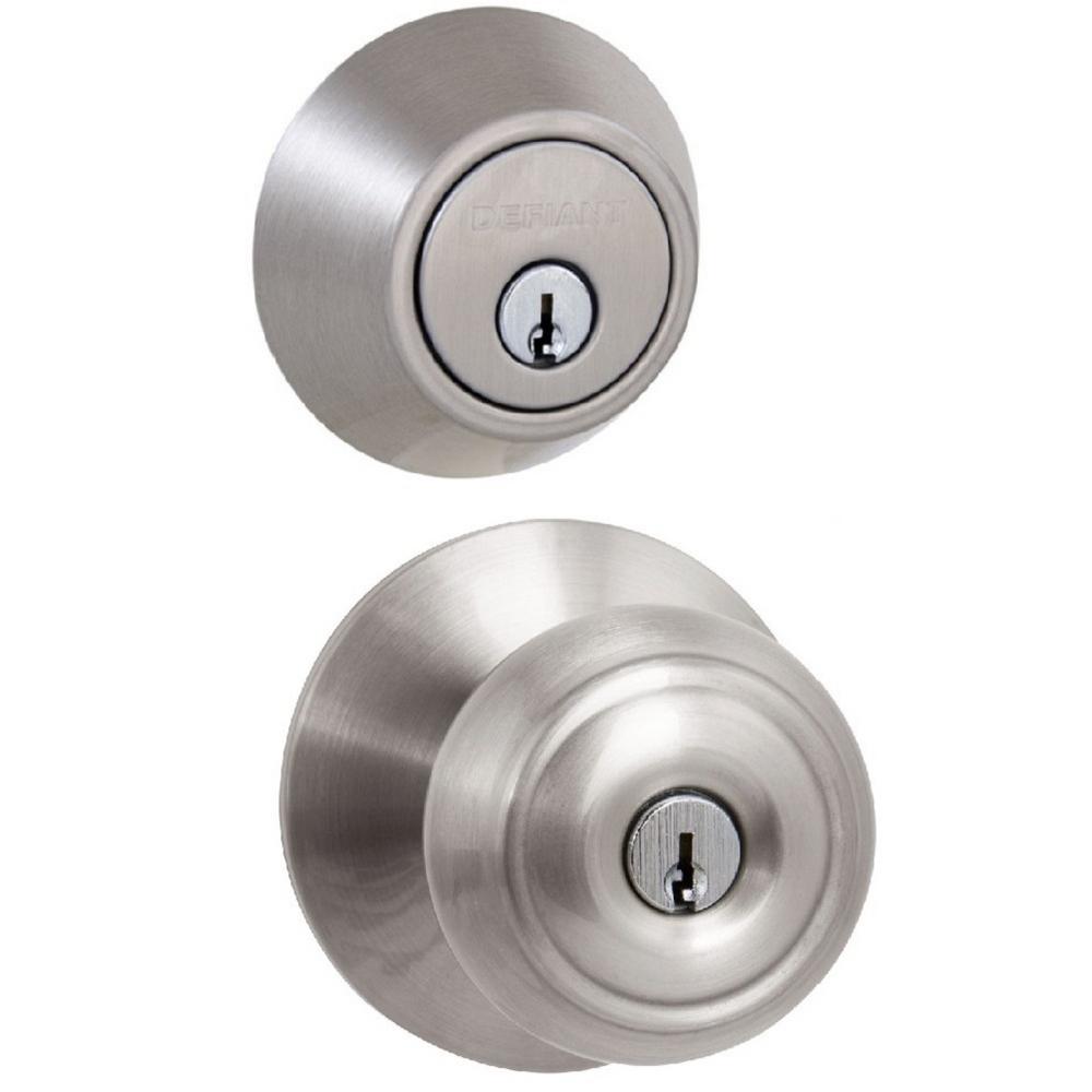 Defiant Brandywine Polished Brass Entry Knob and Double Cylinder
