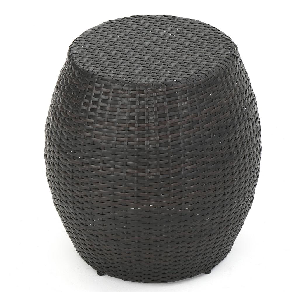 Noble House Matilda Multi-Brown Round Wicker Outdoor Side Table-300830