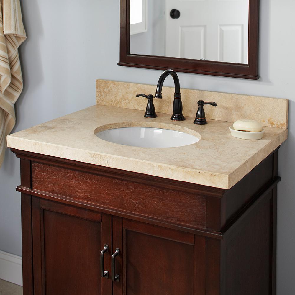 Pegasus 37 In Travertine Vanity Top In Ivory Select With White