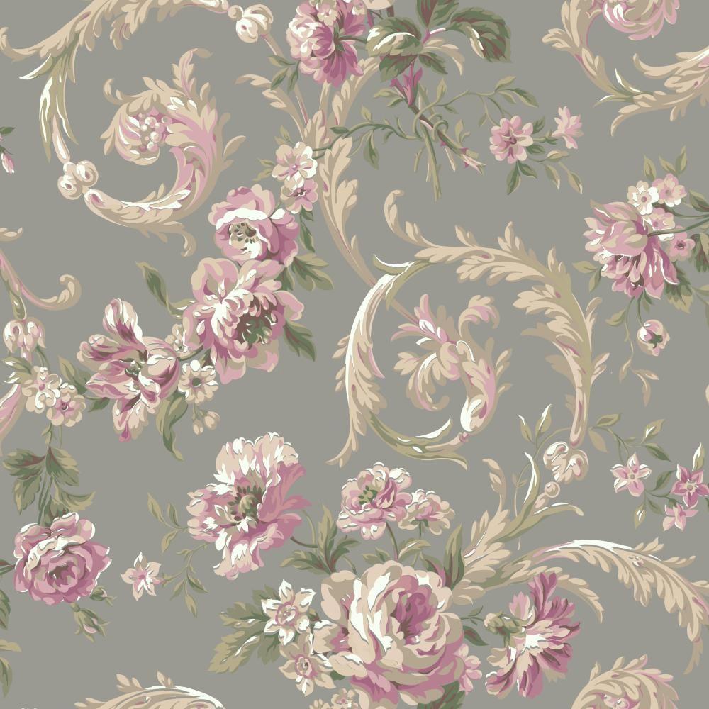 York Wallcoverings Shimmering Topaz Rococco Floral Wallpaper EM3885