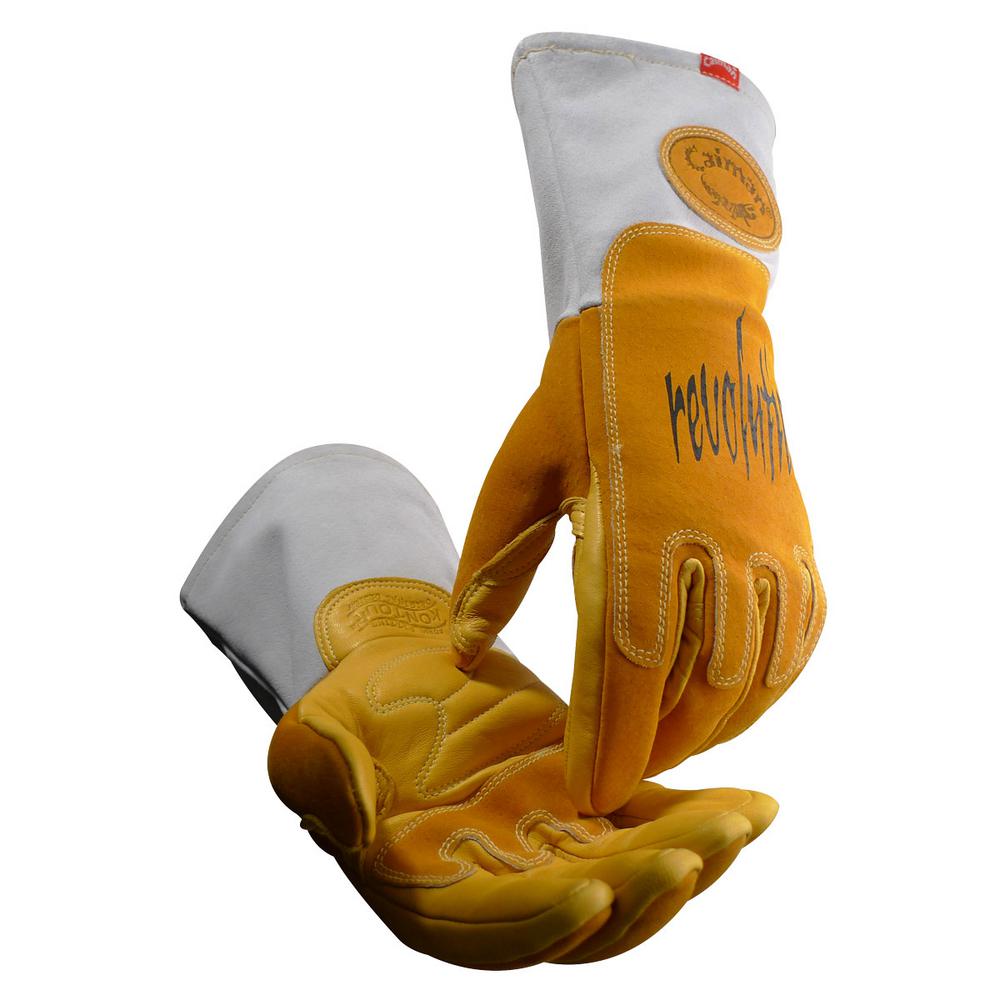 Caiman Large Gold Ergonomic Pig Grain Mig/Stick Welding Gloves18125