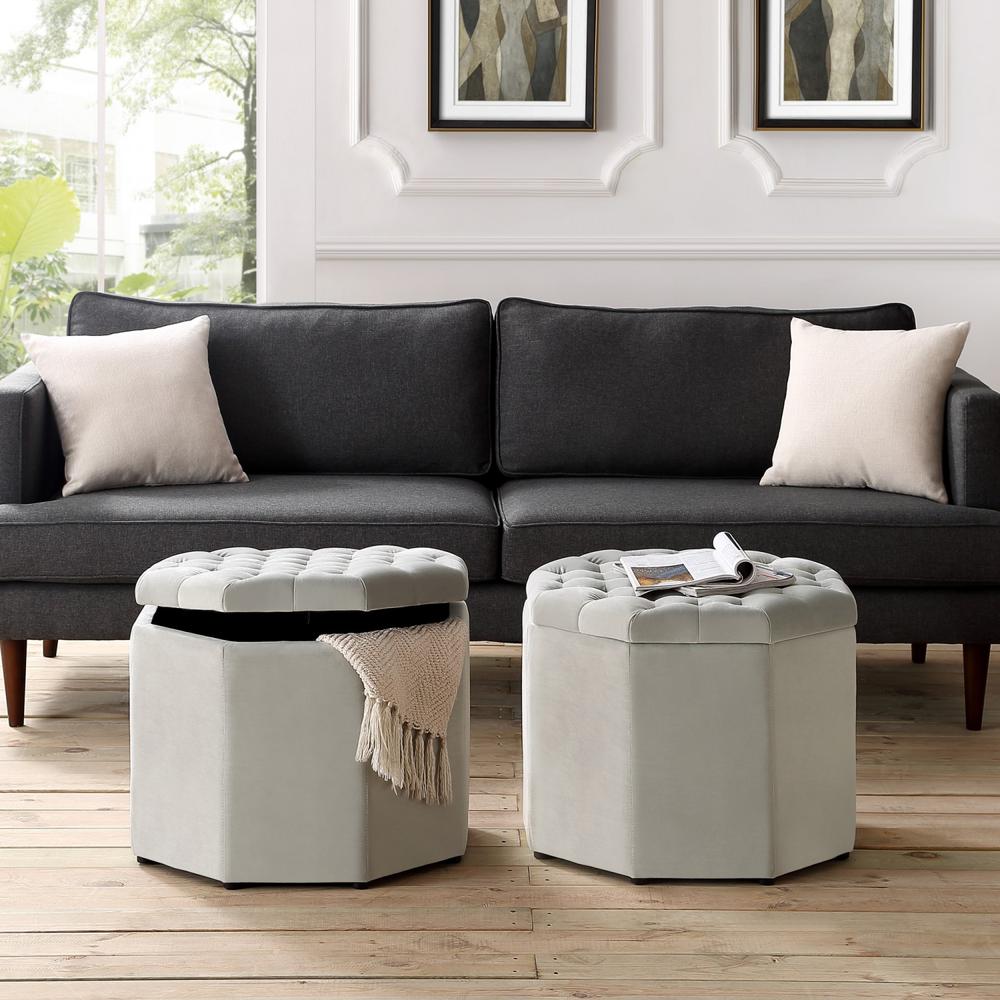 Noble House Juliana Light Grey Fabric Storage Ottoman 296870 The Home