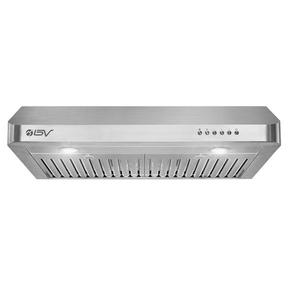 Bv 30 In 750 Cfm Under Cabinet Range Hood With Baffle Filters Led Lights And Push Buttons In Seamless Stainless Steel Bv Rh 801 The Home Depot