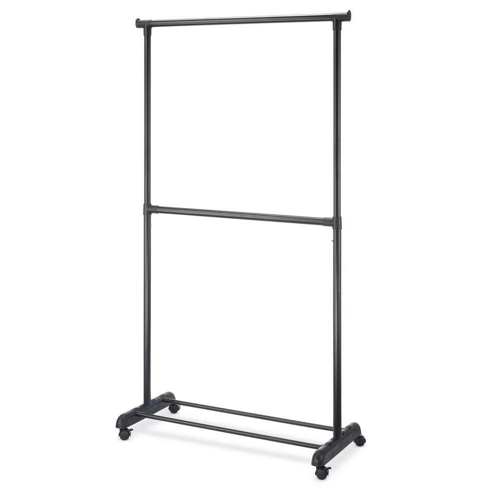 Whitmor 18.50 in. x 37.25 in. x 70.25 in. Metal Adjustable 4-Wheeled Garment Rack in Black