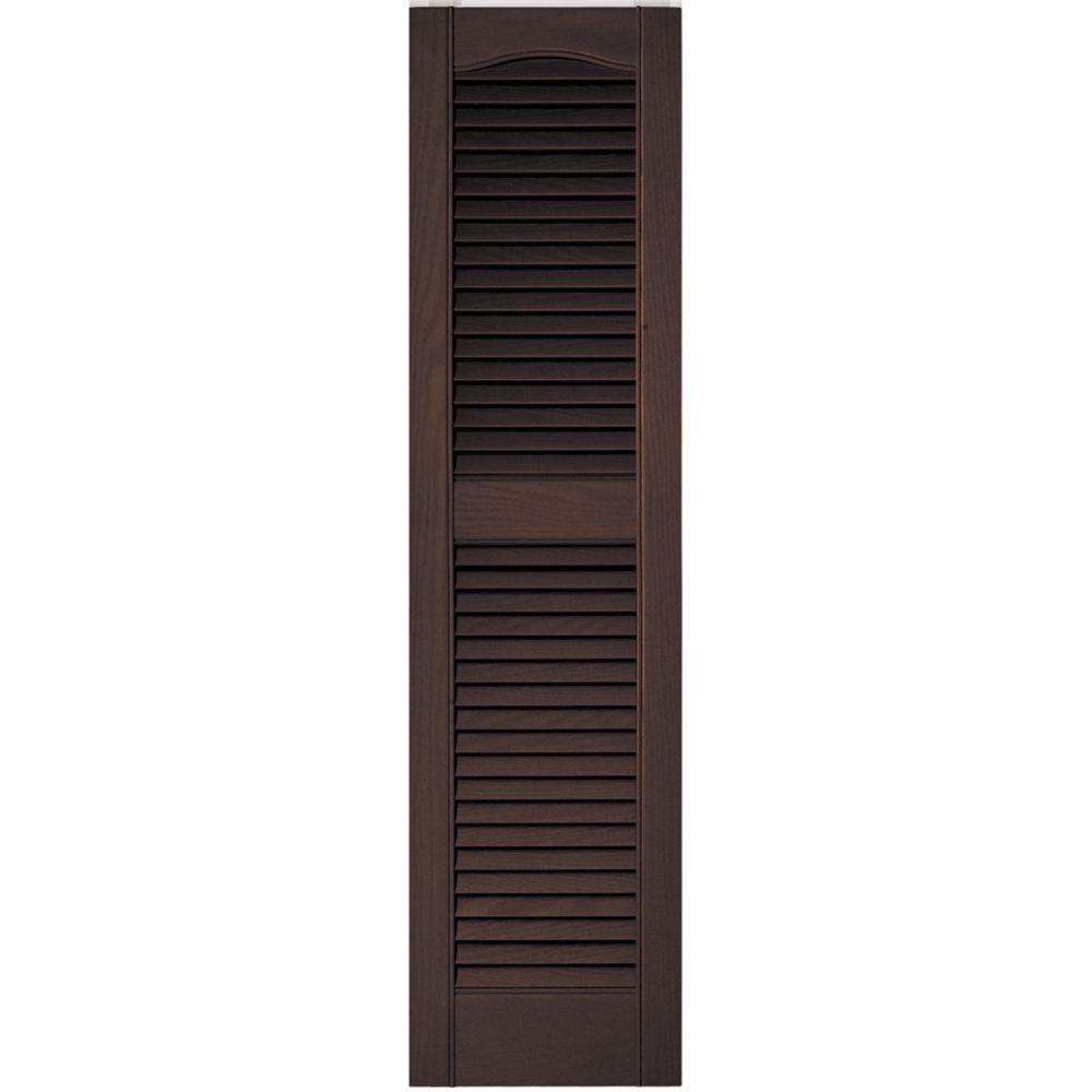 Builders Edge 12 in. x 48 in. Louvered Vinyl Exterior Shutters Pair in