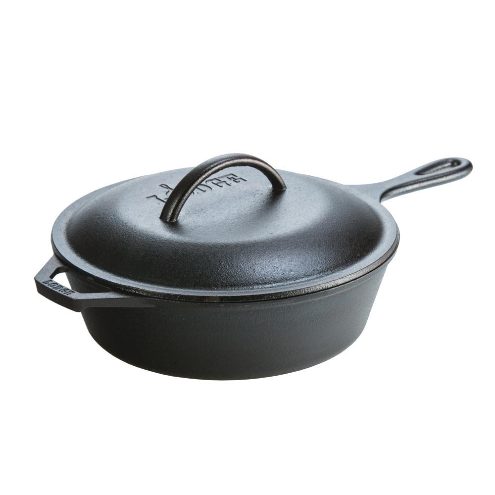 Seasoned 10.25 in. Round Deep Cast Iron Frying Pan Skillet with Lid ...