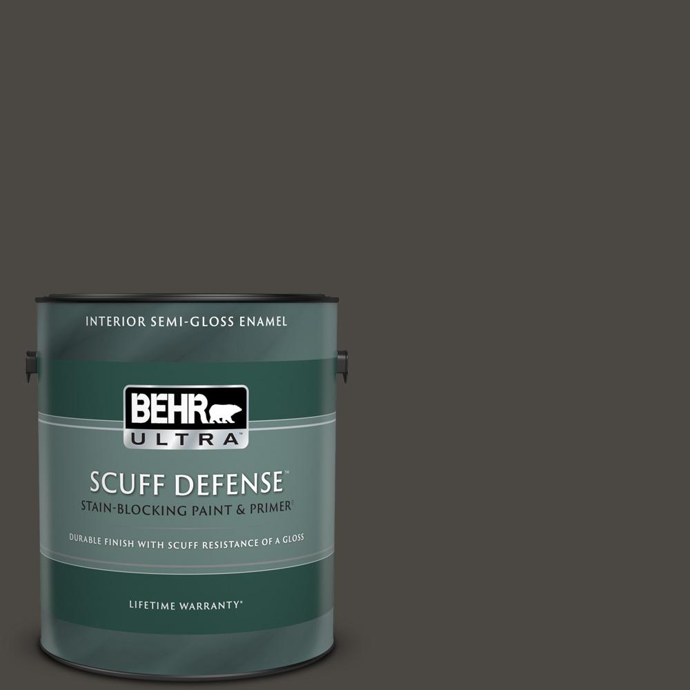 BEHR ULTRA 1 Gal. #PPU24-01 Black Mocha Extra Durable Semi-Gloss Enamel ...