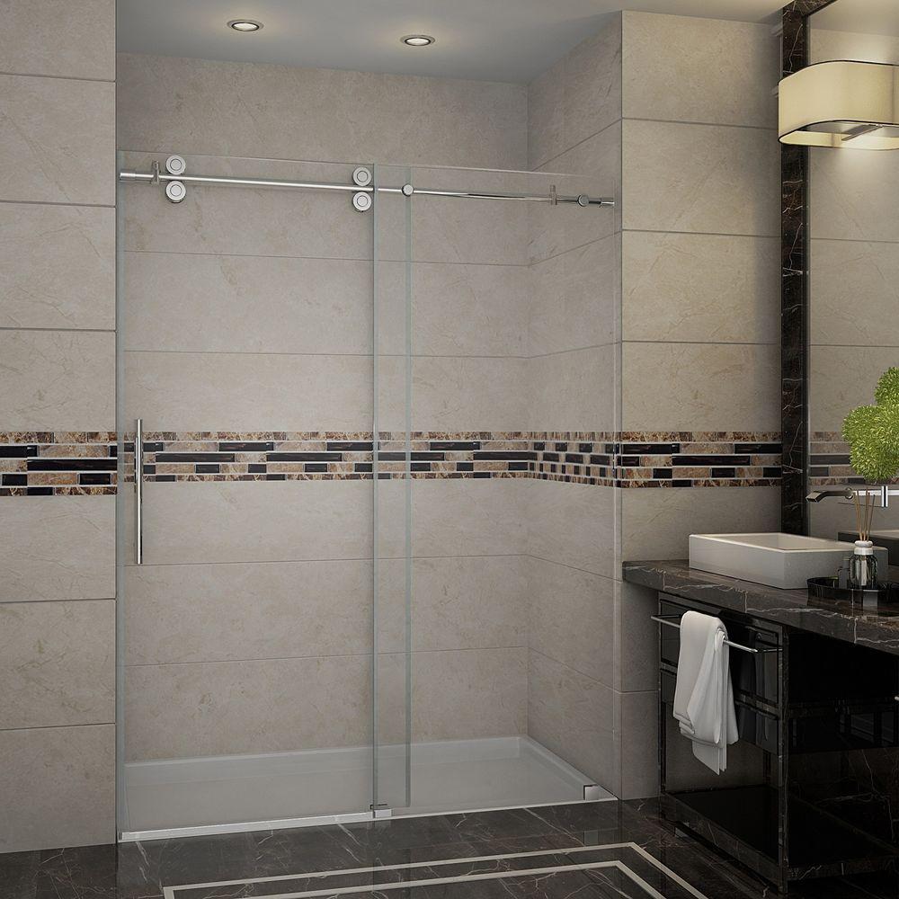 Aston Langham 60 in. x 75 in. Completely Frameless Sliding Shower Door