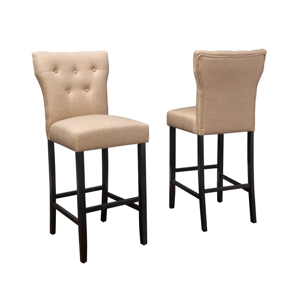 Noble House Cadwallader 30 75 In Mocha Tufted Fabric Barstool Set Mocha Tufted Fabric Barstool Set Of 2
