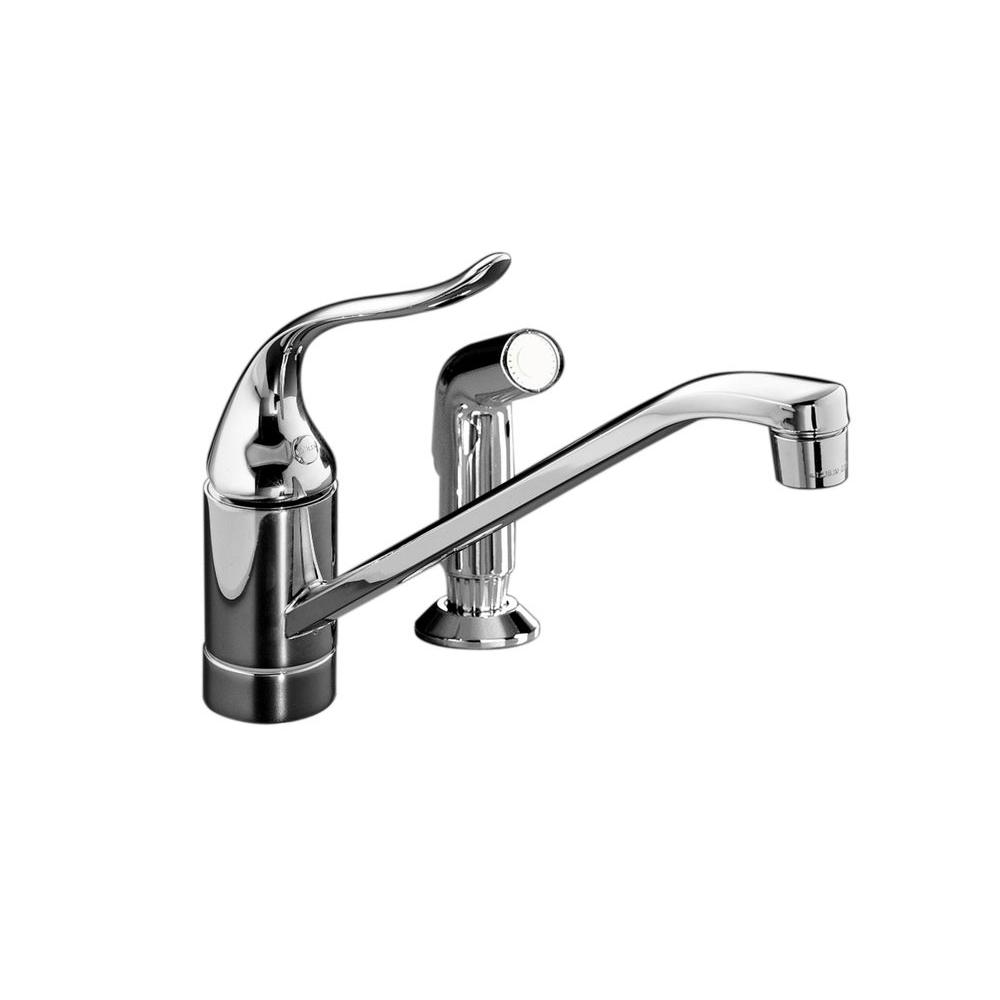 Kohler Coralais Low Arc Single Handle Standard Kitchen Faucet With Side Sprayer In Polished Chrome K 15176 F Cp The Home Depot