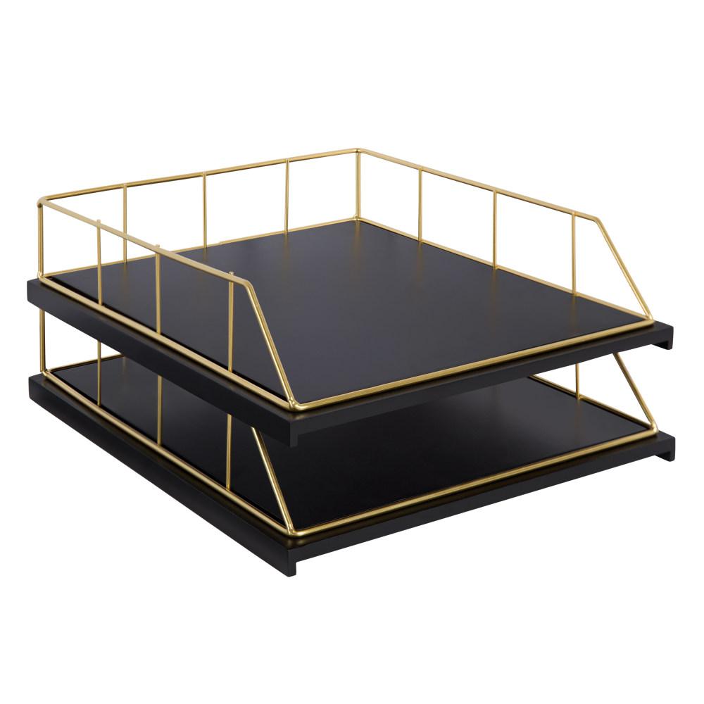 Kate And Laurel Benbrook Black Gold Mdf Letter Tray 2 Pack