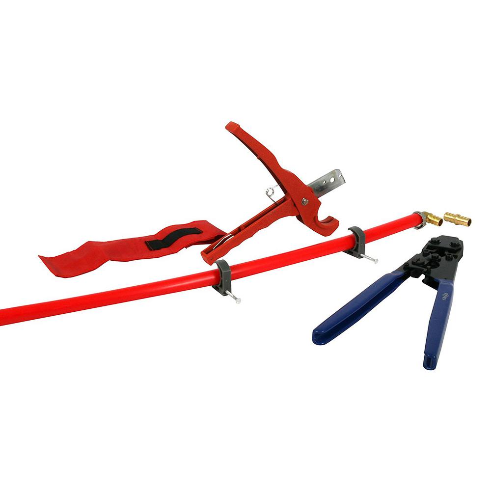 The Plumber's Choice PEX Plumbing Kit Crimper, Cutter Tool with Lock Hook, 3/4 in. Elbow Cinch