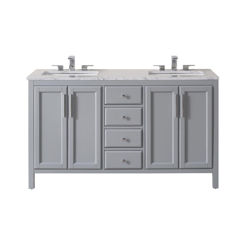 Stufurhome Wright 59 In Bath Vanity Grey With White Marble Stufurhome Wright 59 In Bath Vanity Grey With White Marble Top