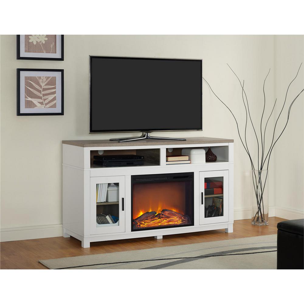 white fireplace tv stand