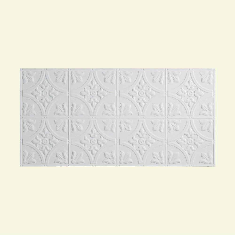 Fasade Traditional Style 2 2 Ft X 4 Ft Vinyl Glue Up Ceiling Tile In Matte White