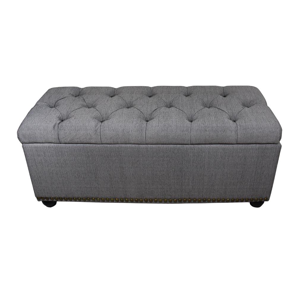 18 In Tufted Grey Storage Bench And 3 Piece Ottoman