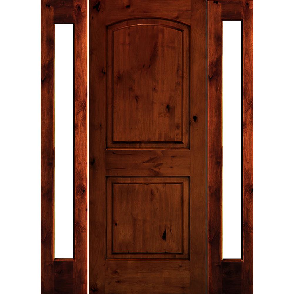 Krosswood Doors 70 In X 80 In Rustic Knotty Alder Arch Top Red Chestnut Stained Wood Right 9390