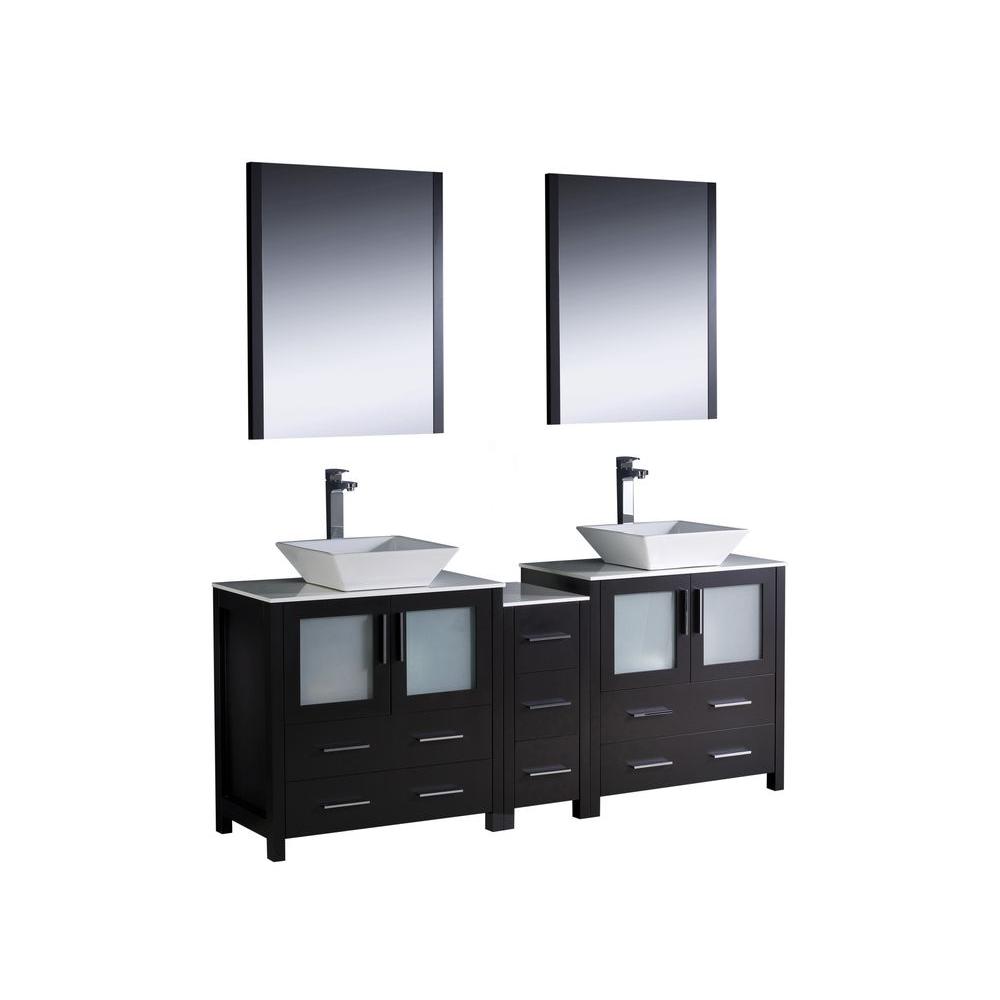 Fresca Torino 72 In Double Vanity Espresso With Glass Stone Top White Basinirrors