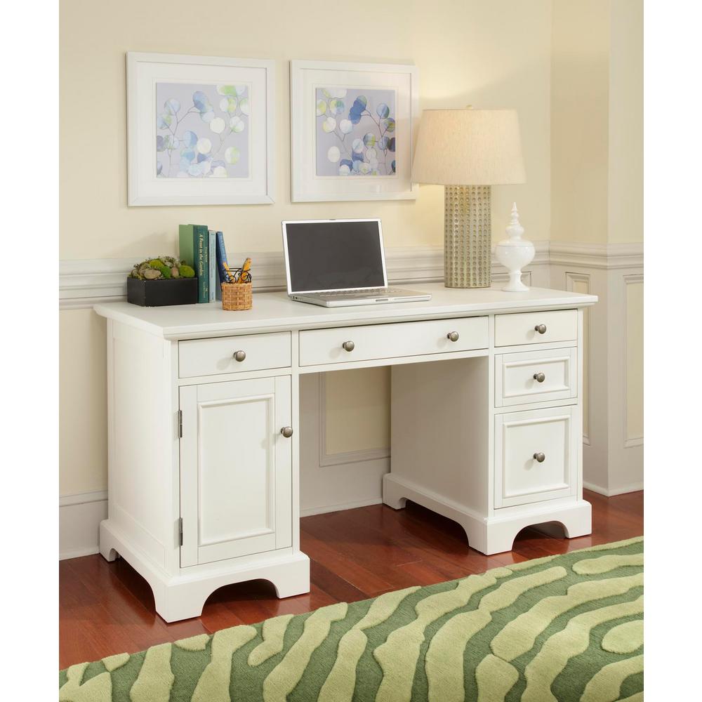 Homestyles 54 In White Rectangular 5 Drawer Computer Desk With