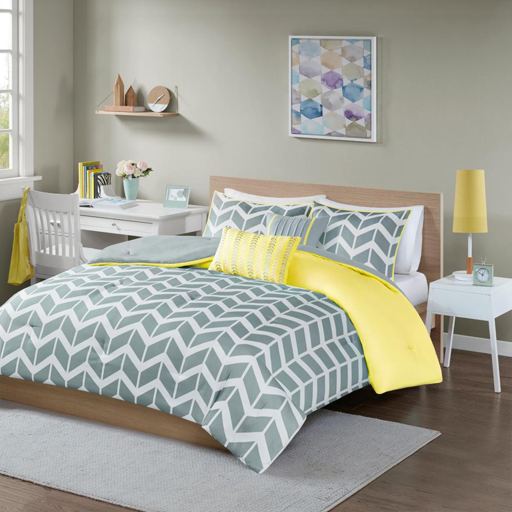 Intelligent Design Laila 5 Piece Yellow Full Queen Geometric