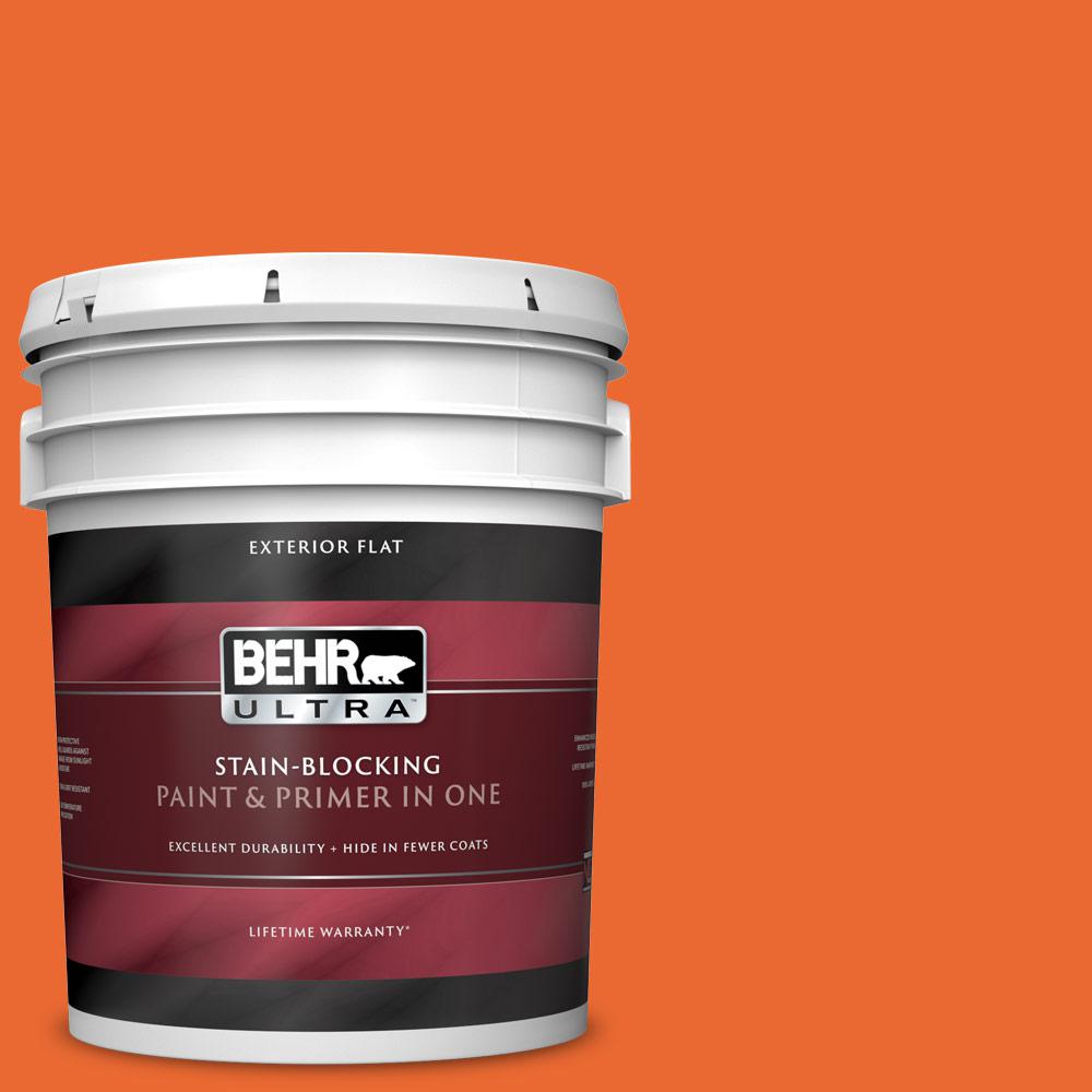 BEHR ULTRA 5 gal. 220B7 Electric Orange Flat Exterior Paint and