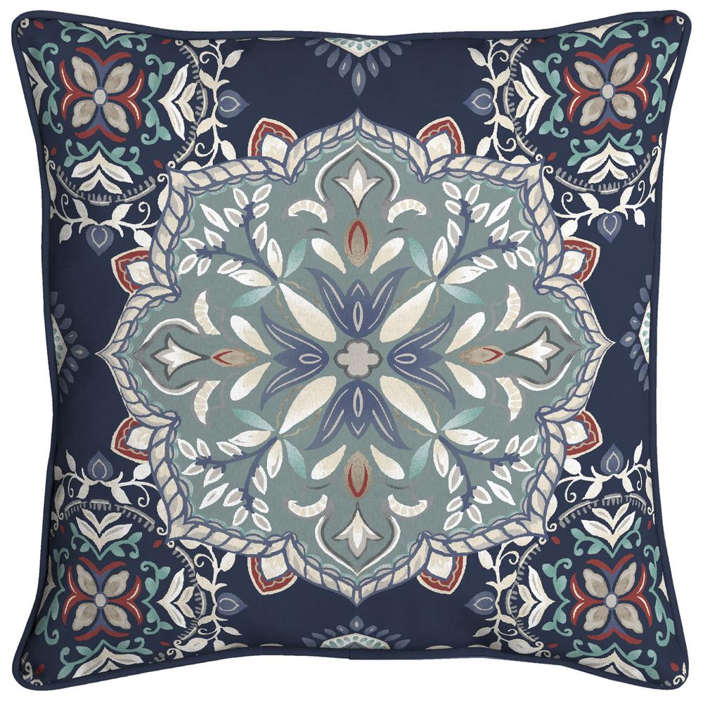 Hampton Bay Midnight Medallion Welted Outdoor Throw Pillow Medallion Welted Outdoor Throw Pillow