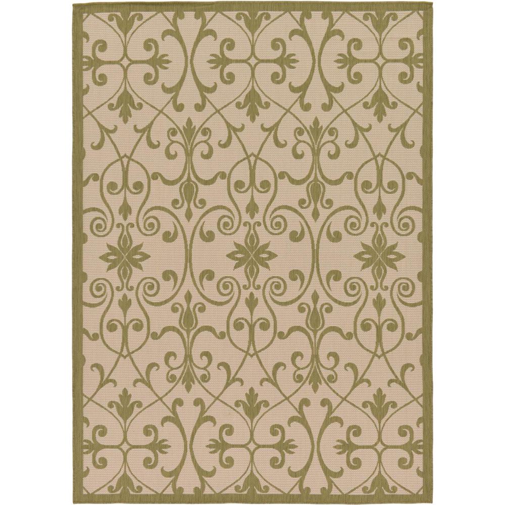 Unique Loom Outdoor Beige and Green 7 ft. x 10 ft. Area Rug3126609