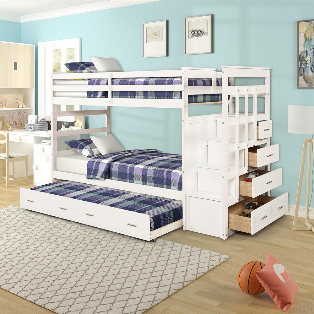 Harper Bright Designs White Twin Over Twin Bunk Bed With Trundle