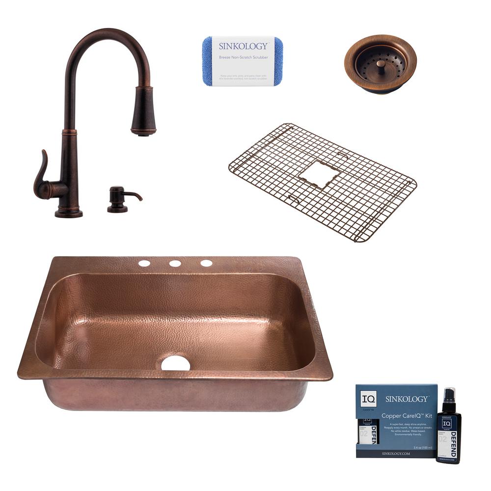 Sinkology Angelico Drop In Copper All One 33 3 Hole Single Bowl Kitchen Sink With Pfister Faucet And Strainer Bronze Sinkology Angelico Drop In Copper All One 33 3 Hole Single Bowl Kitchen Sink With Pfister Faucet And Strainer Bronze