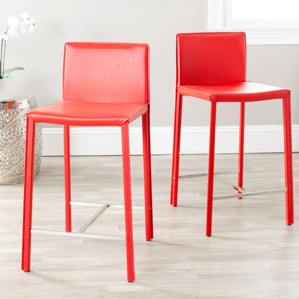 Safavieh Jason 24 in. Red Cushioned Bar Stool (Set of 2) FOX2003RSET2
