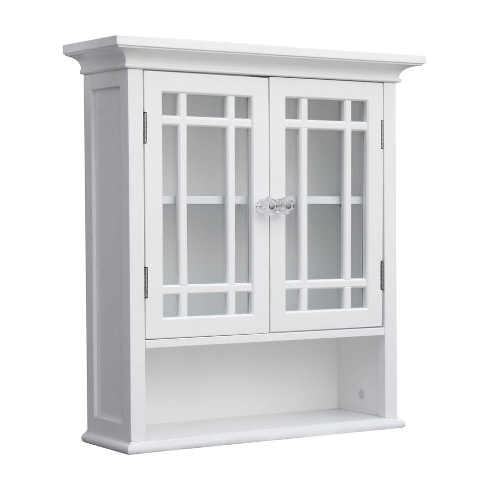 Elegant Home Fashions Victorian 20 1 2 In W X 24 In H X 8 1 2 In D Bathroom Storage Wall Cabinet With 2 Glass Doors In White 9hd930 The Home Depot
