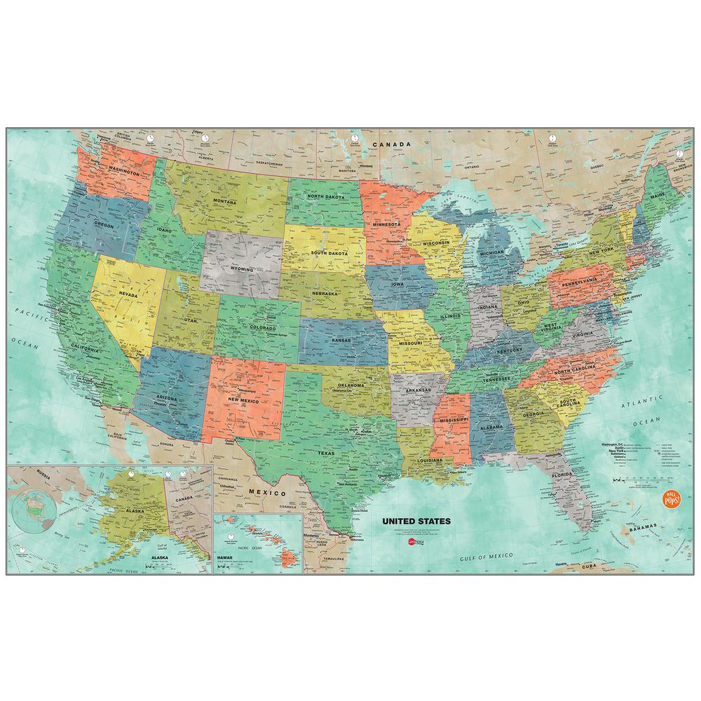 Wallpops 36 In X 24 Aquarelle Us Dry Erase Map Wall Decal Wpe1762 The Home Depot - Wallpops World Map Wallpops 36 In X 24 Aquarelle Us Dry Erase Map Wall Decal Wpe1762 The Home Depot - Wallpops World Map
