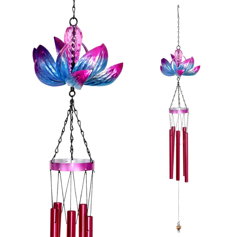 Exhart Spinning Purple Lotus Metal Wind Chimes-18655-RS - The Home Depot