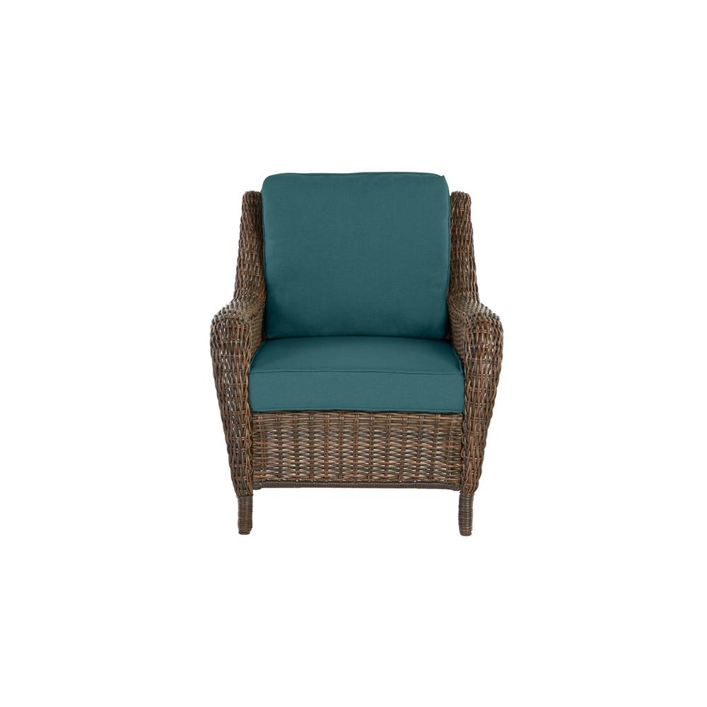 Hampton Bay Cambridge Brown Wicker Outdoor Patio Lounge Chair With Cushionguard Charleston Blue Green Cushions H043 01203900 The Home Depot