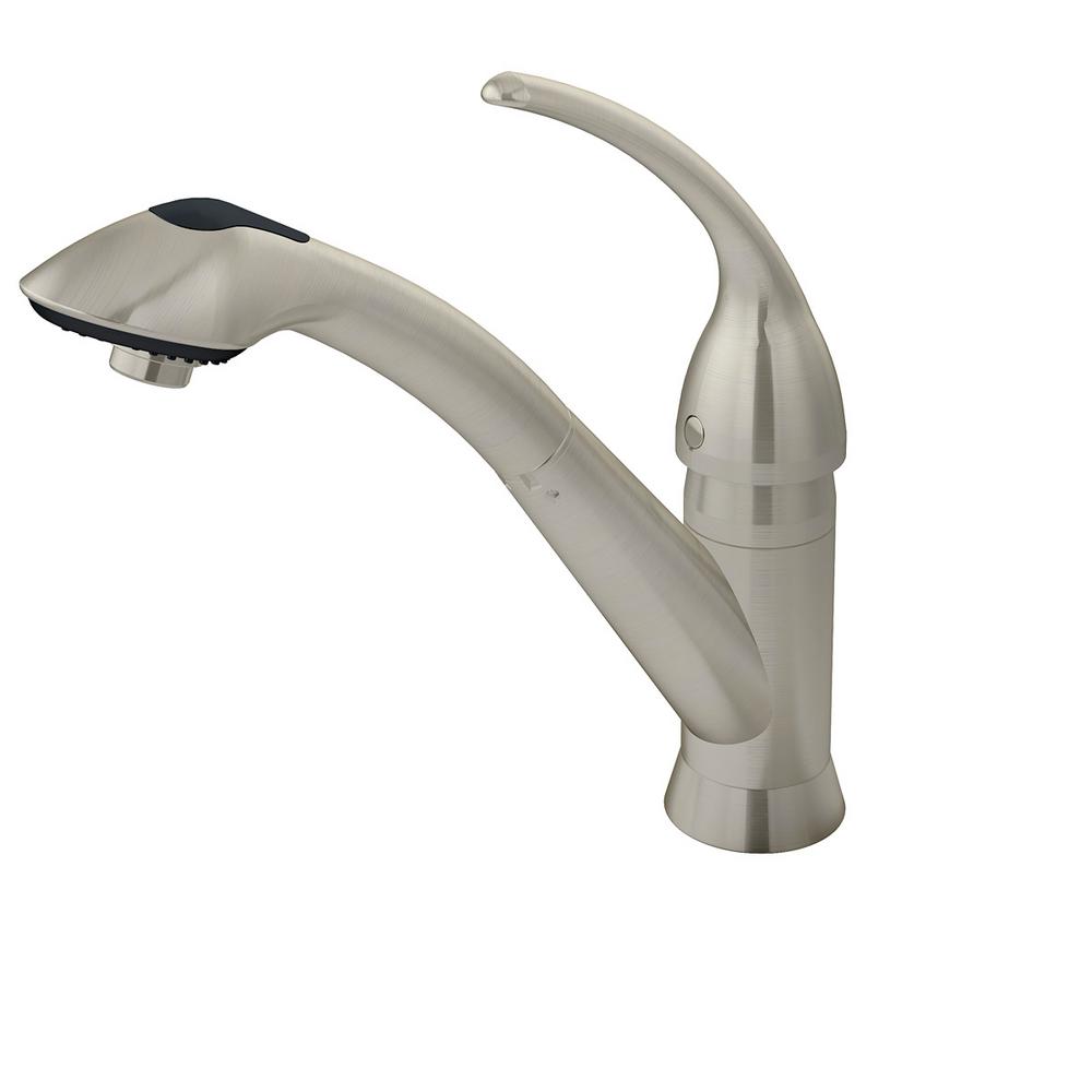 Symmons Vella SingleHandle PullOut Sprayer Kitchen Faucet in Satin