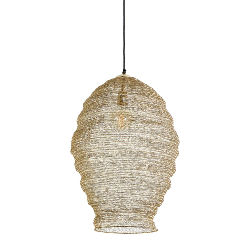 Litton Lane 11 In X 28 In Gold Lighting Pendants Gold Metal Mesh Pendant Light 45496 The Home Depot
