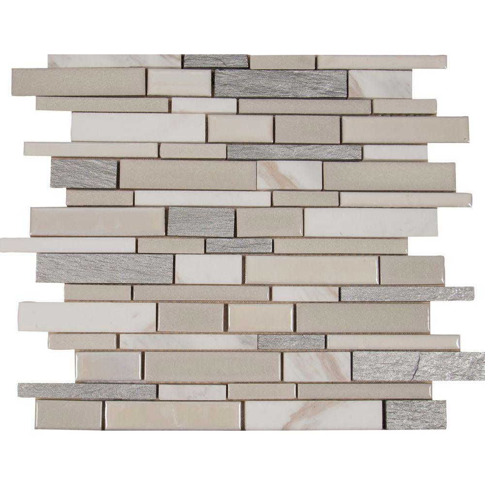 Everest 12 in. x 12 in. x 8mm Interlocking Porcelain and Stone Mesh ...