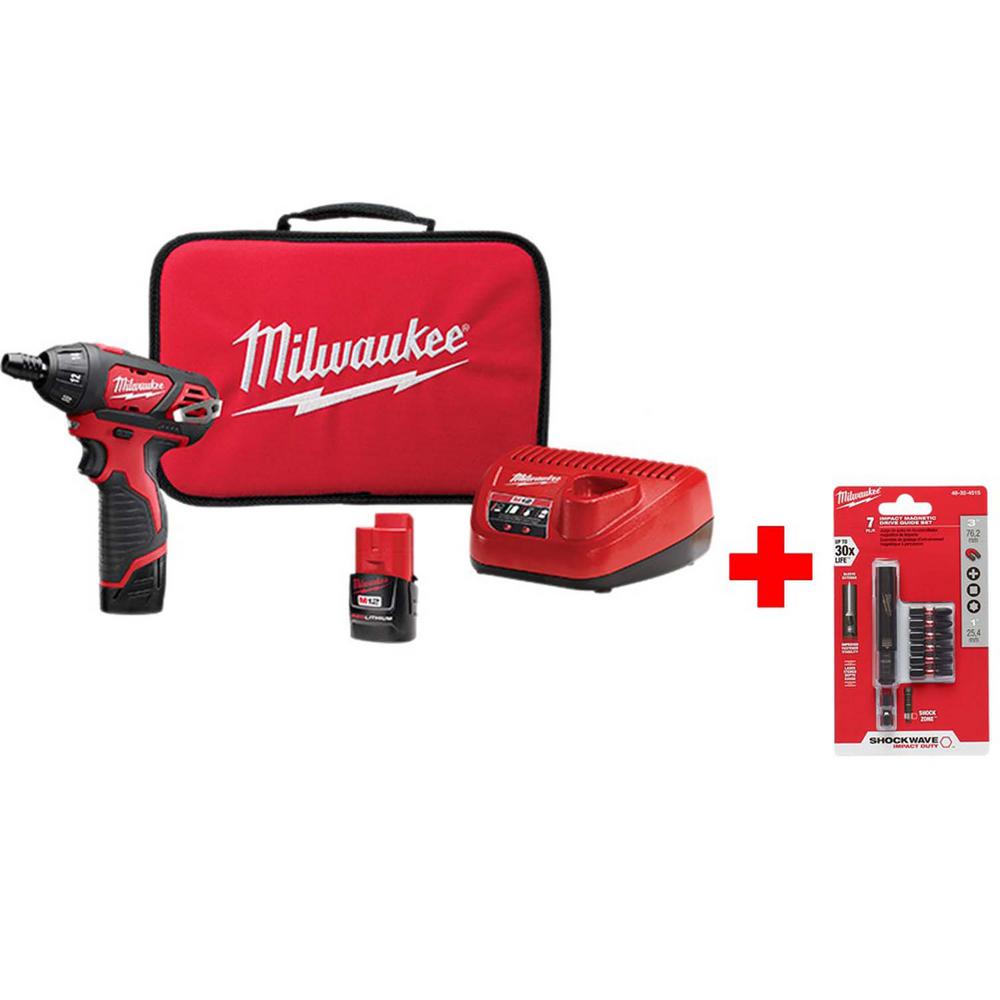 Milwaukee M12 12 volt LithiumIon Cordless 1/4 in. Hex Screwdriver Kit