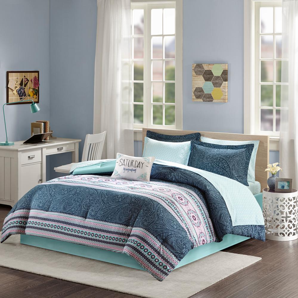 Intelligent Design Gloria 9Piece Blue Full Boho Comforter SetID101222 The Home Depot